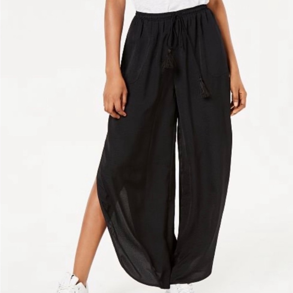 Free People Intimately Side Slit Wide Leg Pant Tassels Beach Black Medium